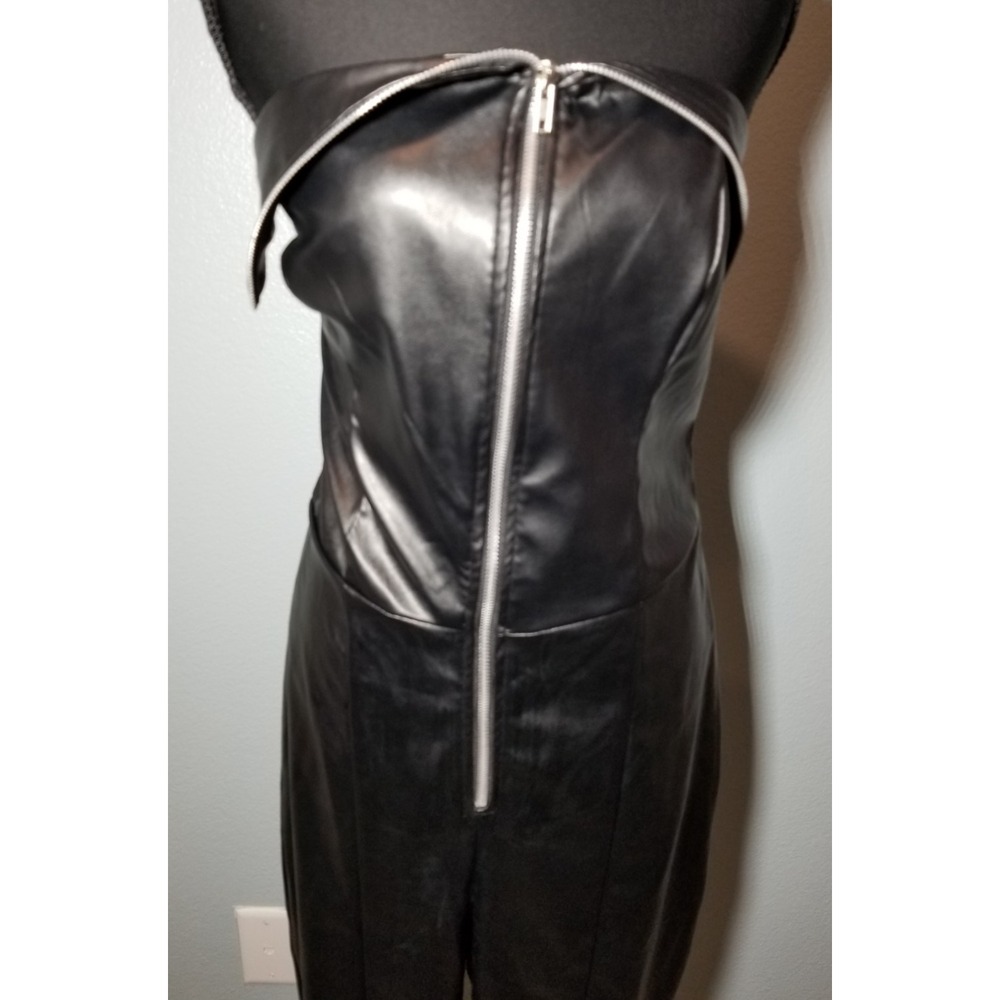 As You Womens Sz 10 Black Faux Leather Strapless Jumpsuit Zippers Biker NWOT - Picture 6 of 10